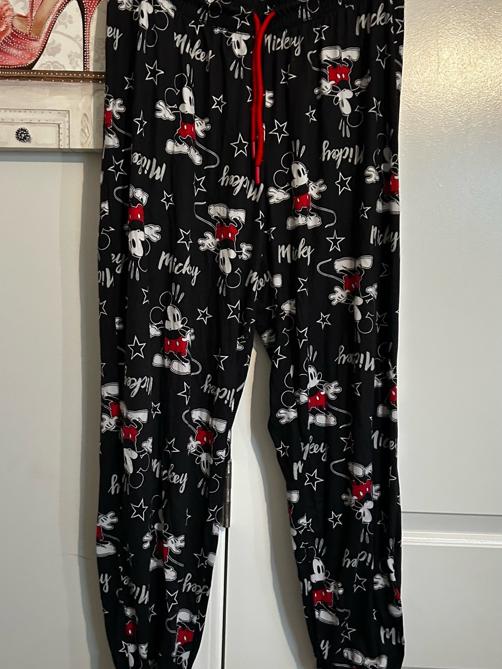 Disney Black Kids Mickey Mouse Pajama Pants with Red Drawstring